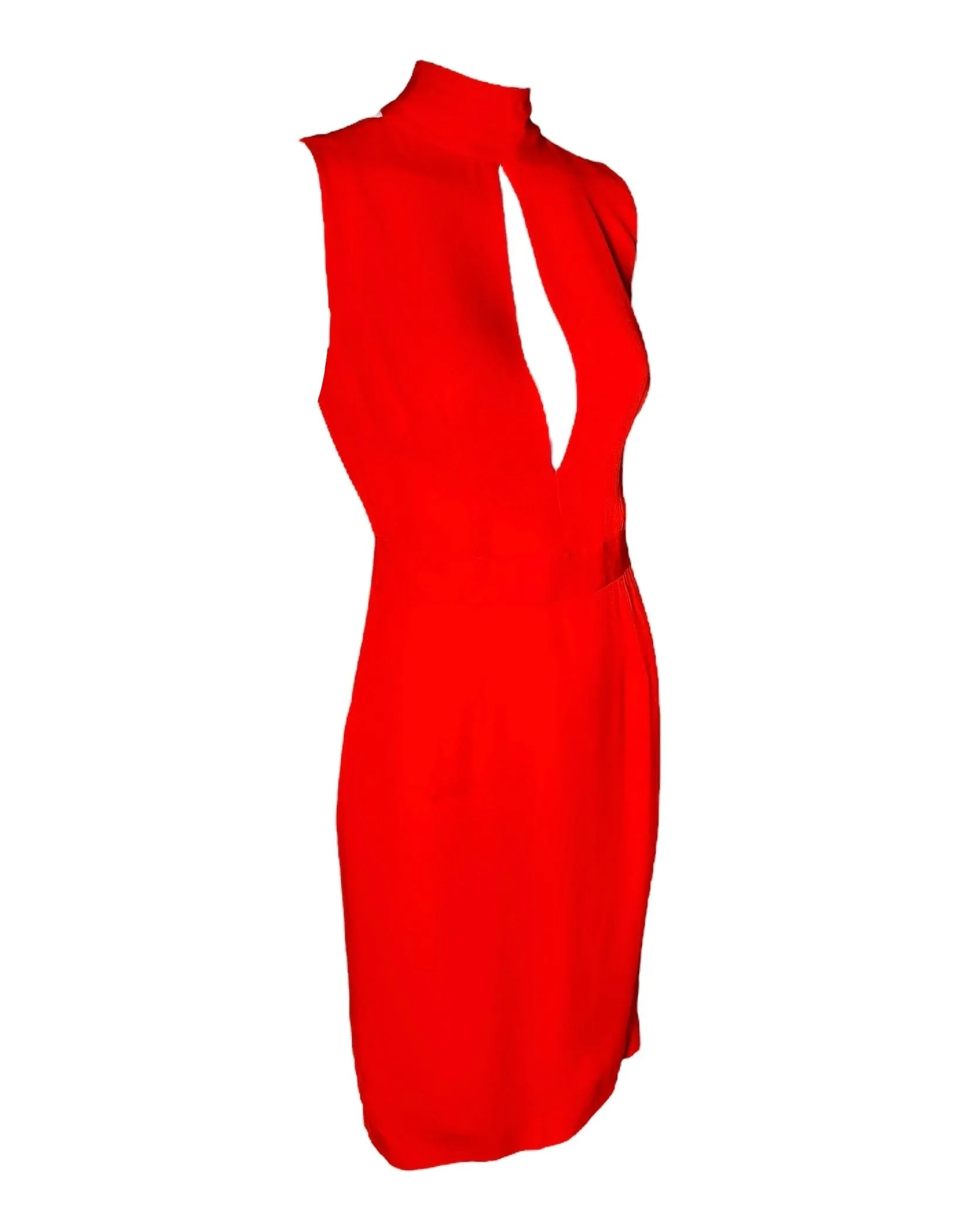 DSquared2 2000s Bright Red Silk Peek-a-Boo Bodice with Dramatic Back Cocktail Dress