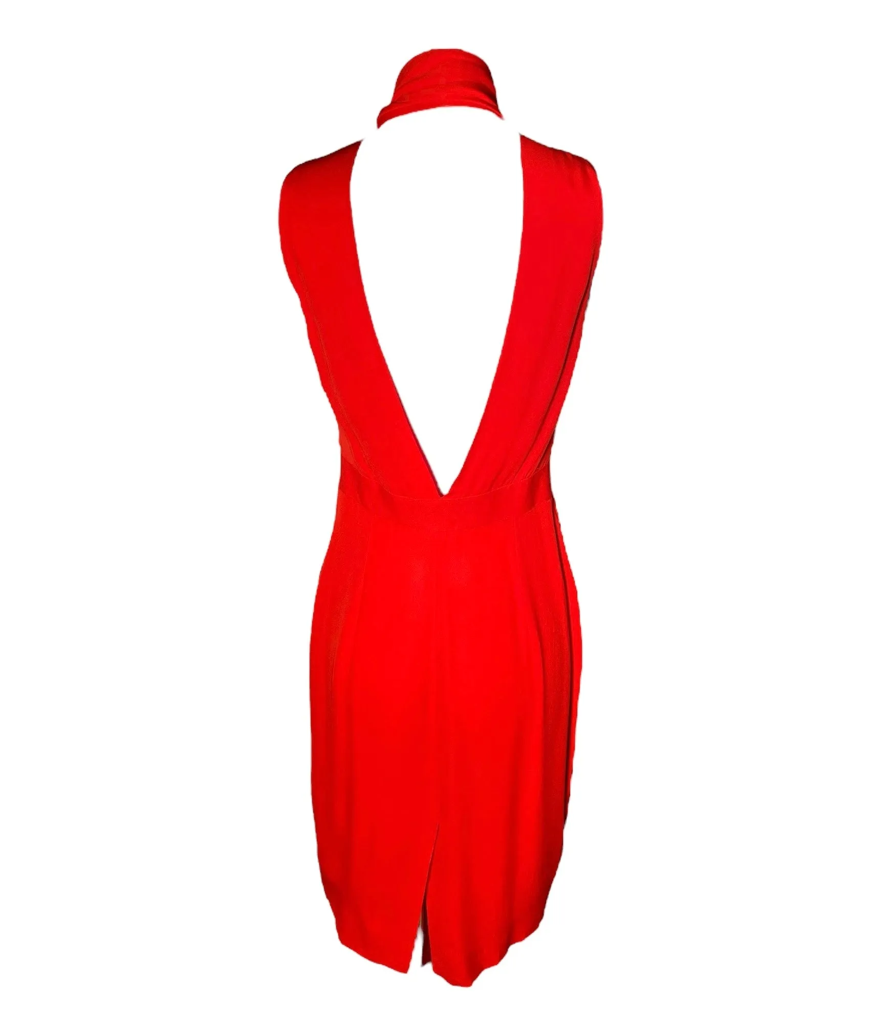 DSquared2 2000s Bright Red Silk Peek-a-Boo Bodice with Dramatic Back Cocktail Dress