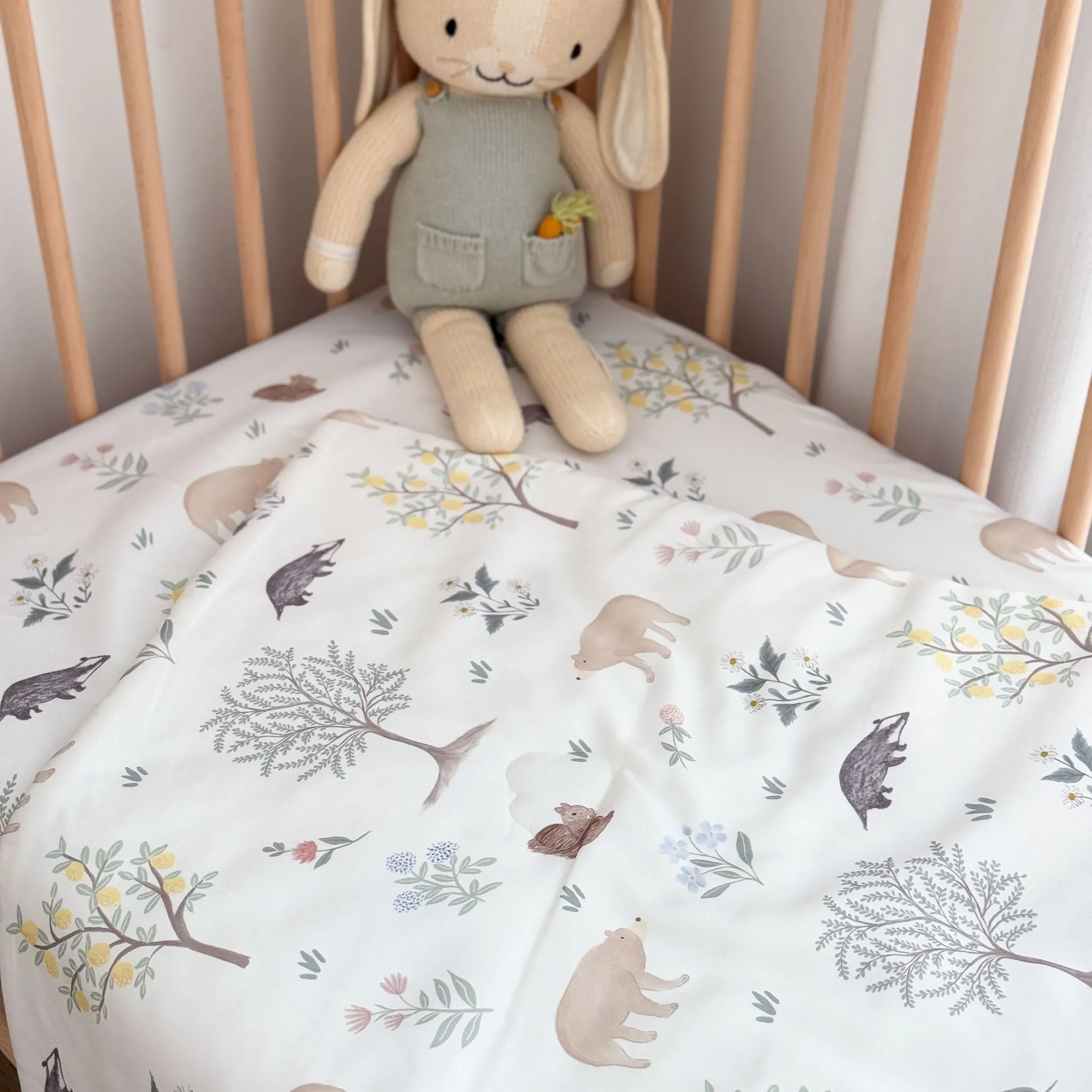 Duvet   Fitted Crib Sheet Set - Woodland Citrus