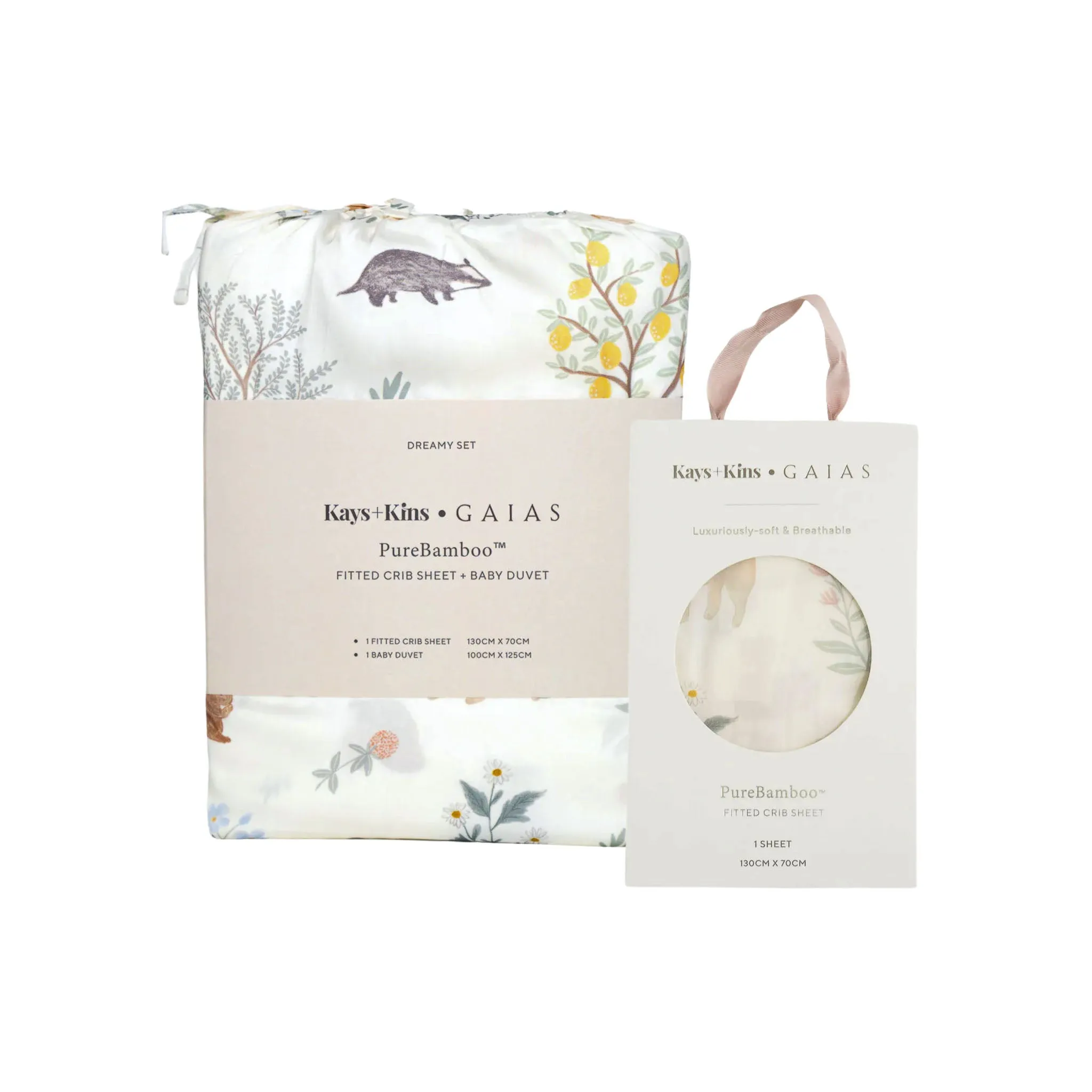 Duvet   Fitted Crib Sheet Set - Woodland Citrus