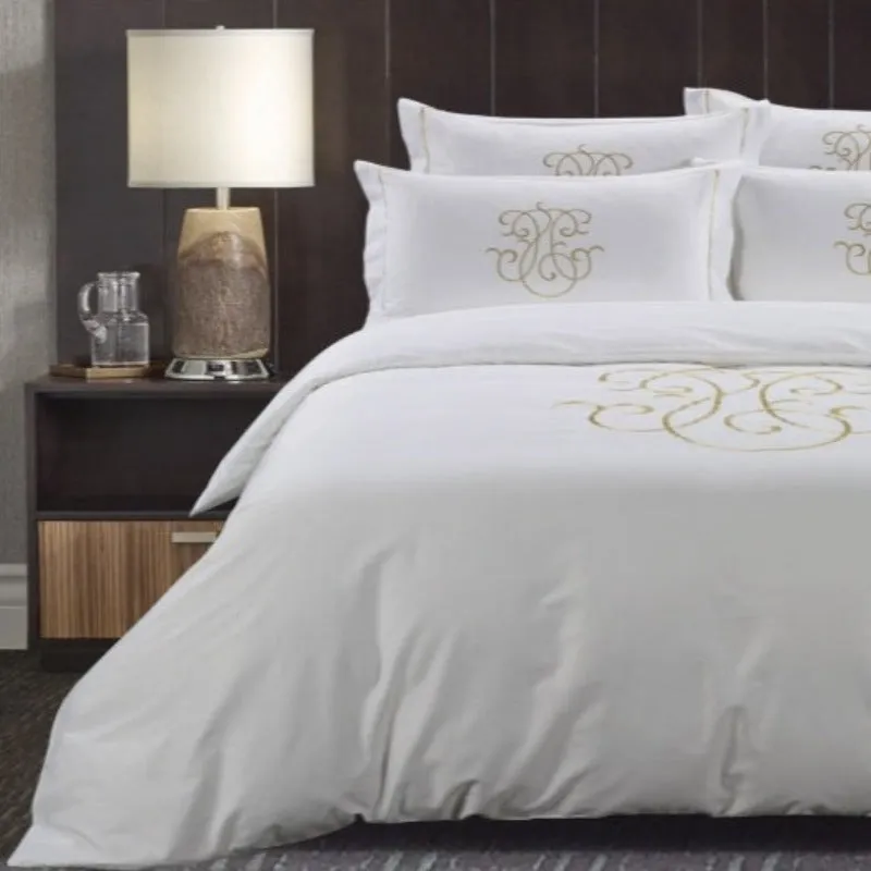 Egyptian Cotton 300 Thread Count Opulence Collection Monogram White & Stone Duvet Cover Set