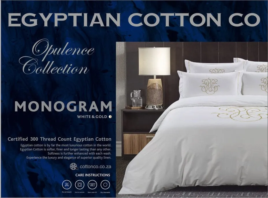 Egyptian Cotton 300 Thread Count Opulence Collection Monogram White & Stone Duvet Cover Set