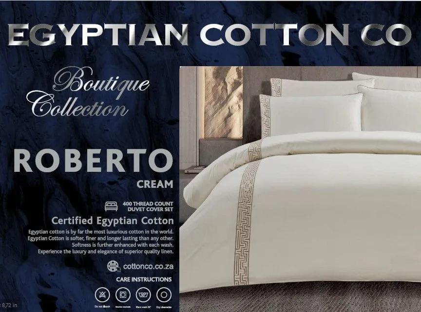 Egyptian Cotton 300 Thread Count Roberto Cream Duvet Cover Set