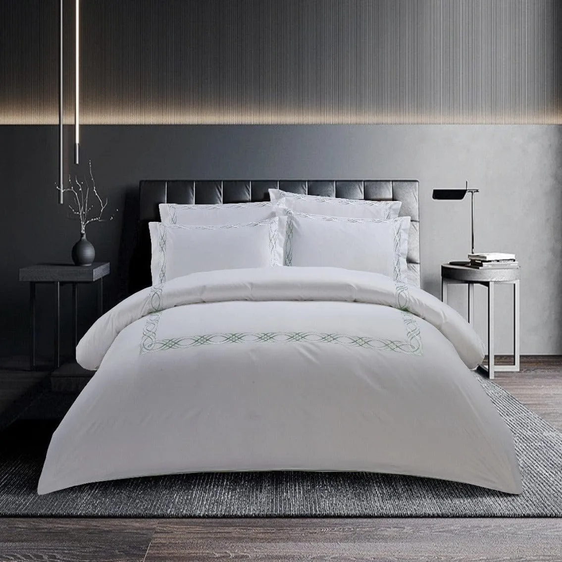 Egyptian Cotton 400 Thread Count Donato White & Duck Egg Duvet Cover Set