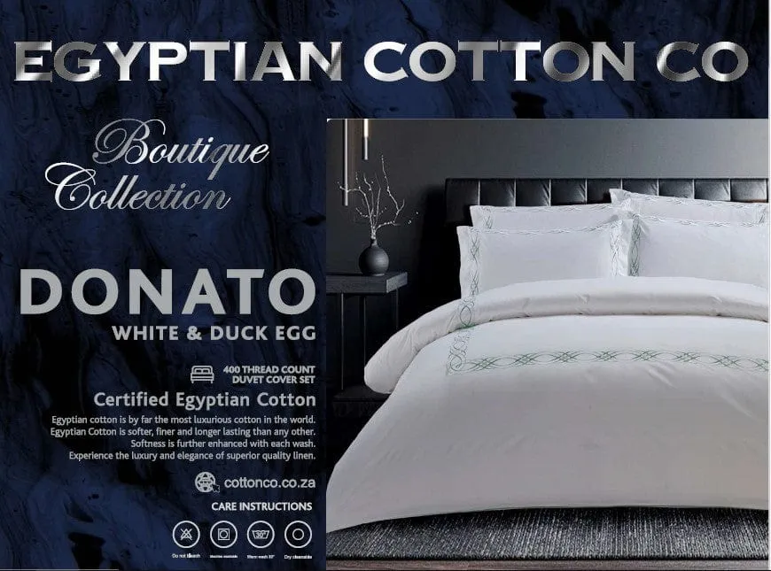Egyptian Cotton 400 Thread Count Donato White & Duck Egg Duvet Cover Set