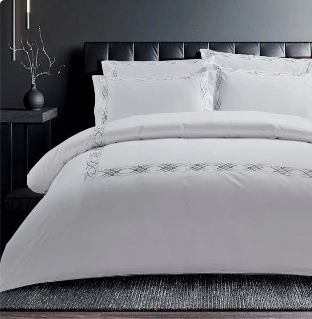 Egyptian Cotton 400 Thread Count Donato White and Grey Duvet Cover Set