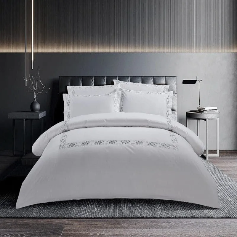 Egyptian Cotton 400 Thread Count Donato White and Grey Duvet Cover Set
