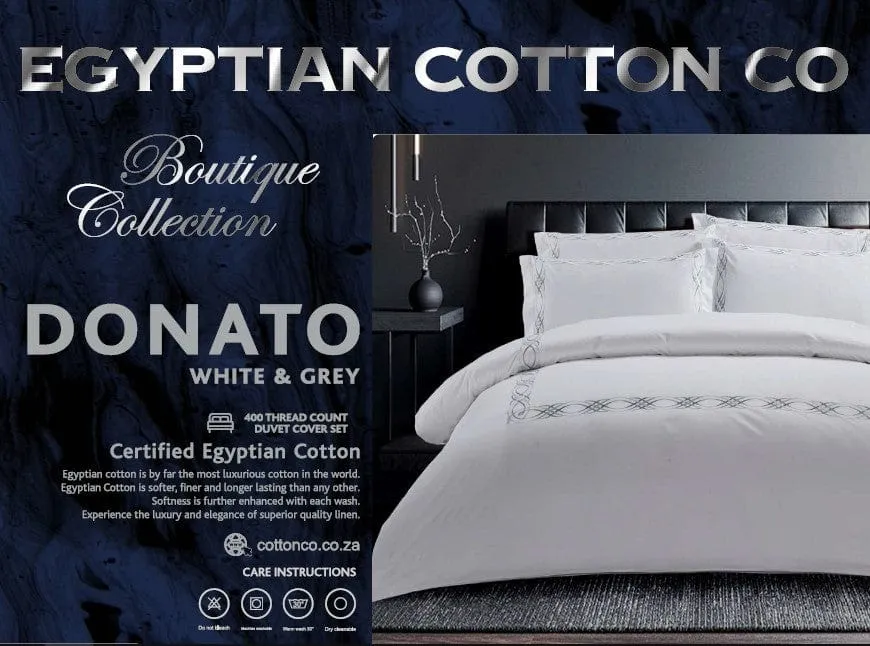 Egyptian Cotton 400 Thread Count Donato White and Grey Duvet Cover Set