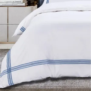 Egyptian Cotton 400 Thread Count Giorgio White & Navy Duvet Cover Set