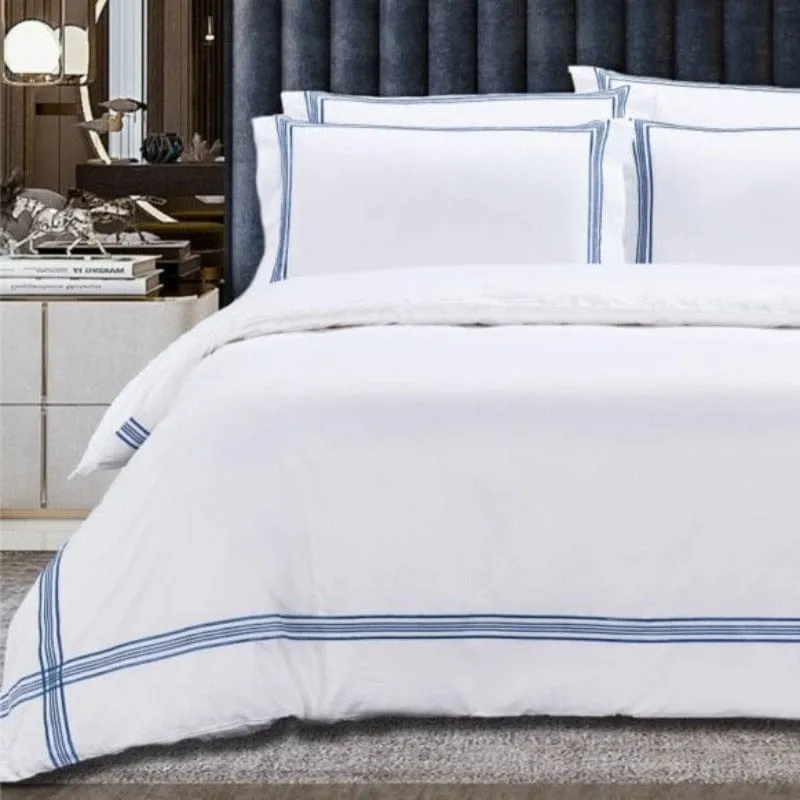 Egyptian Cotton 400 Thread Count Giorgio White & Navy Duvet Cover Set