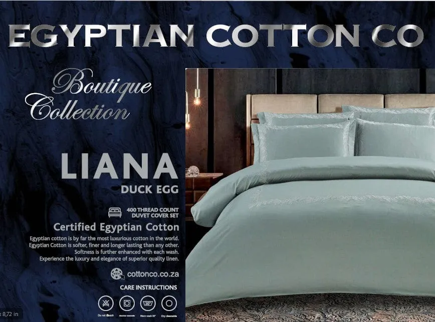 Egyptian Cotton 400 Thread Count Liana Duck Egg Duvet Cover Set