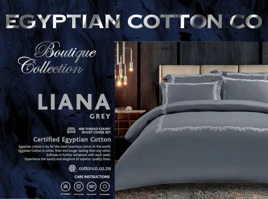 Egyptian Cotton 400 Thread Count Liana Grey Duvet Cover Set
