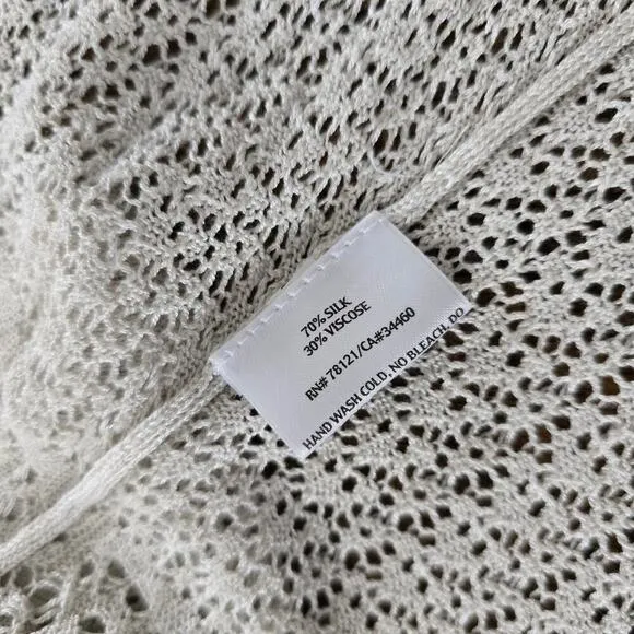 Eileen Fisher Cardigan Sweater Medium Cream Silk Knit Mid Length Open Front