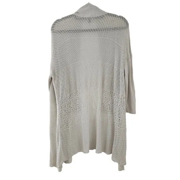 Eileen Fisher Cardigan Sweater Medium Cream Silk Knit Mid Length Open Front