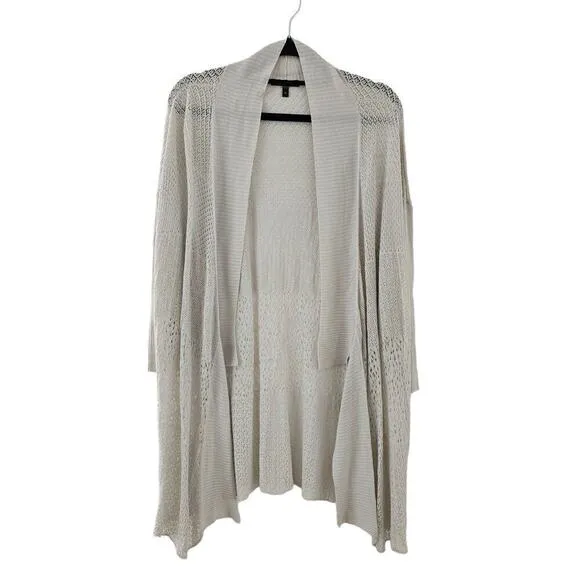 Eileen Fisher Cardigan Sweater Medium Cream Silk Knit Mid Length Open Front
