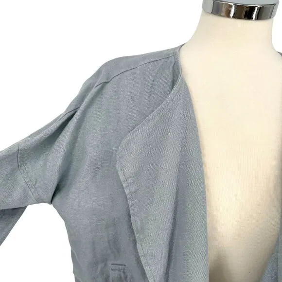 Eileen Fisher Dawn Open Front Organic Linen Jacket Blue Size XS