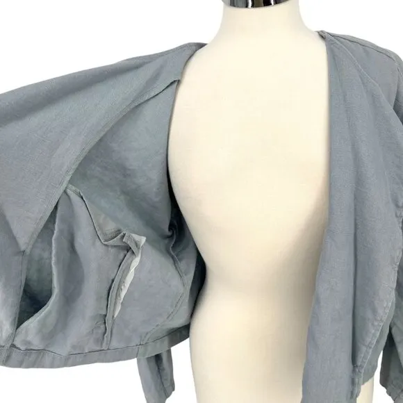 Eileen Fisher Dawn Open Front Organic Linen Jacket Blue Size XS
