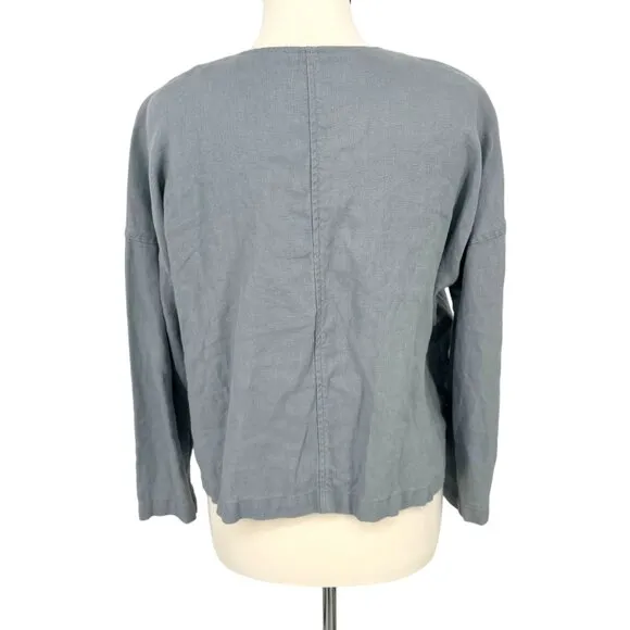 Eileen Fisher Dawn Open Front Organic Linen Jacket Blue Size XS
