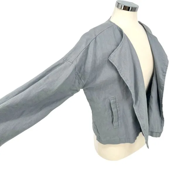Eileen Fisher Dawn Open Front Organic Linen Jacket Blue Size XS