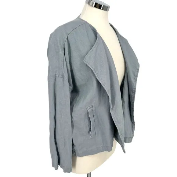 Eileen Fisher Dawn Open Front Organic Linen Jacket Blue Size XS