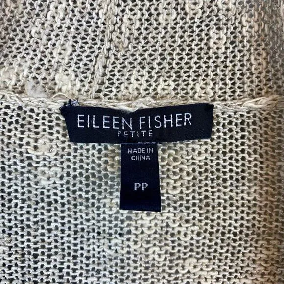 Eileen Fisher Linen Blend Gold Metallic Open Front. Cardigan Size Small Petite.