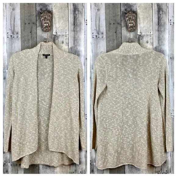 Eileen Fisher Linen Blend Gold Metallic Open Front. Cardigan Size Small Petite.