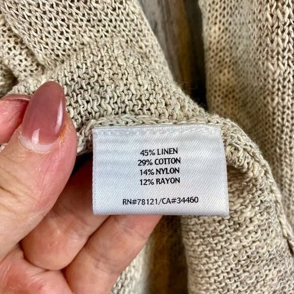 Eileen Fisher Linen Blend Gold Metallic Open Front. Cardigan Size Small Petite.