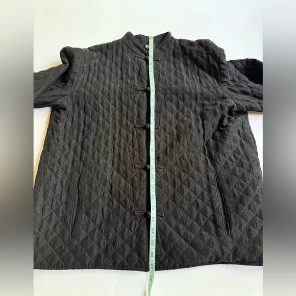 Eileen Fisher Women's Medium Silk Linen Quilted Asian Tunic Coat Jacket Black