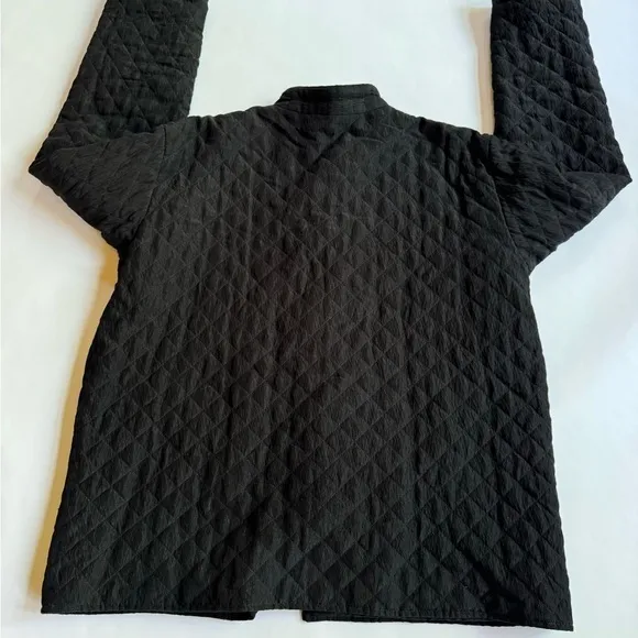 Eileen Fisher Women's Medium Silk Linen Quilted Asian Tunic Coat Jacket Black