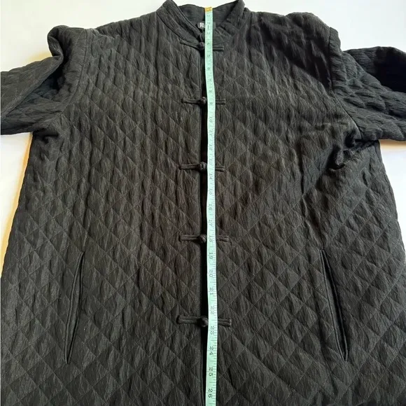 Eileen Fisher Women's Medium Silk Linen Quilted Asian Tunic Coat Jacket Black