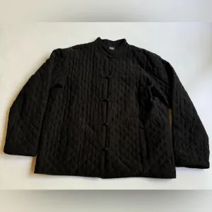 Eileen Fisher Women's Medium Silk Linen Quilted Asian Tunic Coat Jacket Black