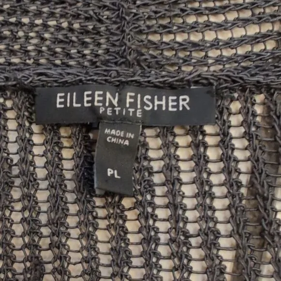 Eileen Fisher Linen blend cardigan loose knit ruffle hem size PL