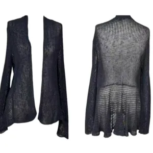 Eileen Fisher Linen blend cardigan loose knit ruffle hem size PL