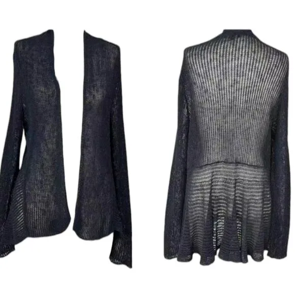 Eileen Fisher Linen blend cardigan loose knit ruffle hem size PL