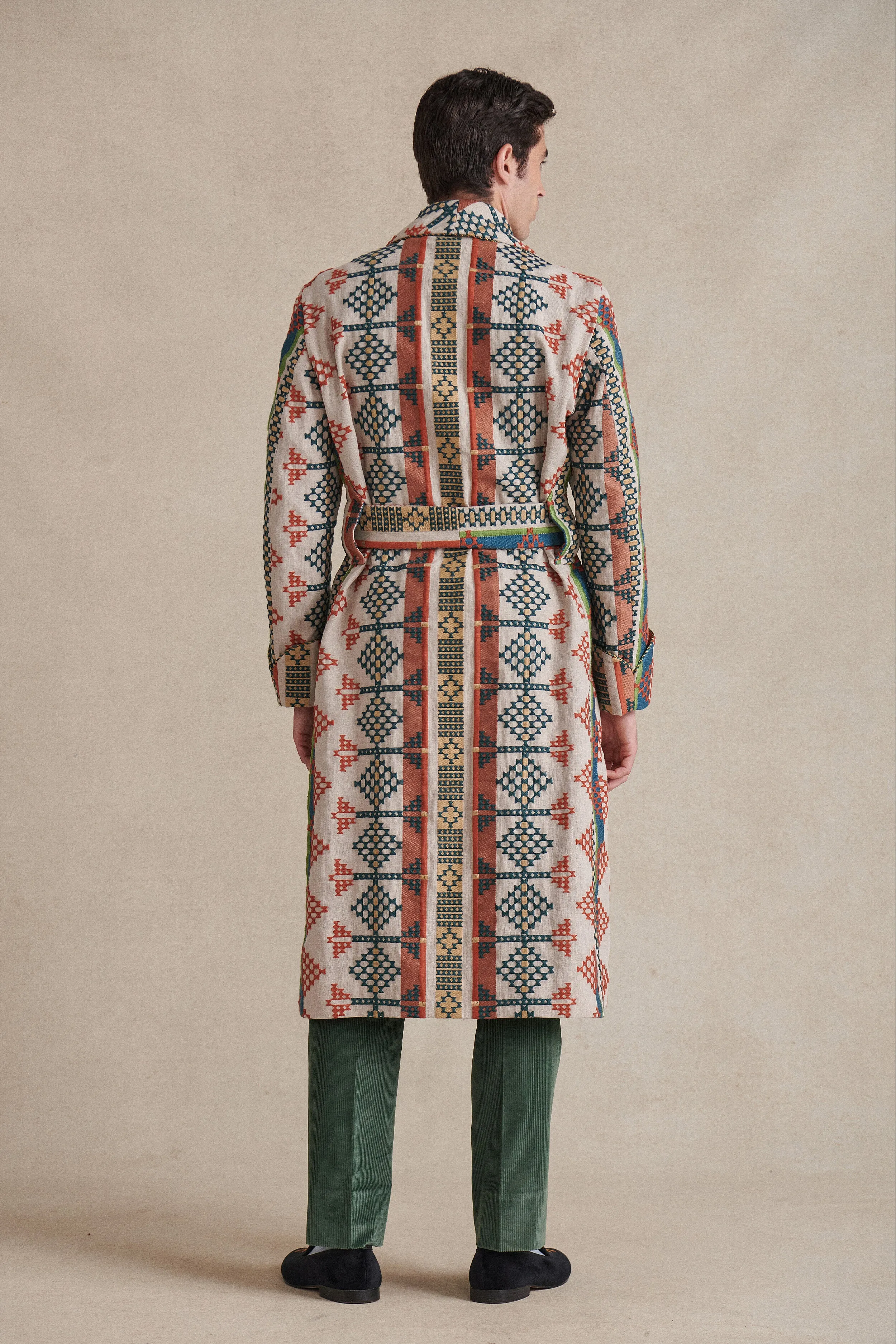 Embroidered Mosaic Lined Linen Dressing Gown
