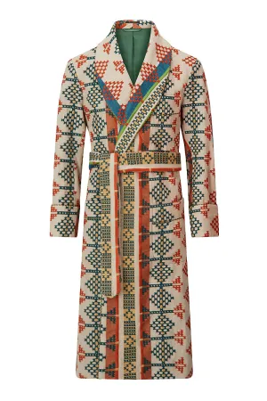 Embroidered Mosaic Lined Linen Dressing Gown