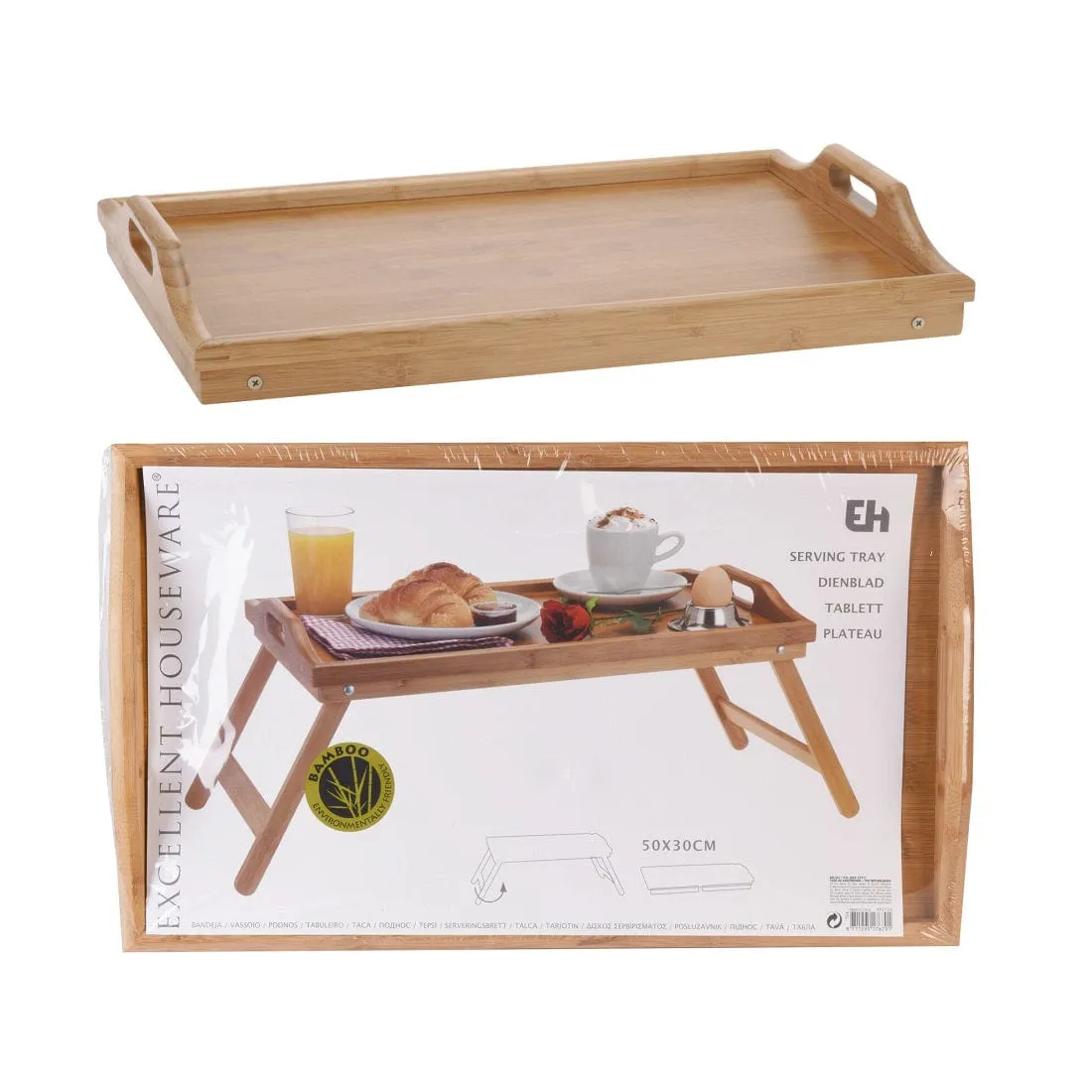 Excellent Houseware Bamboo Serving Tray For Bed 50x30cm