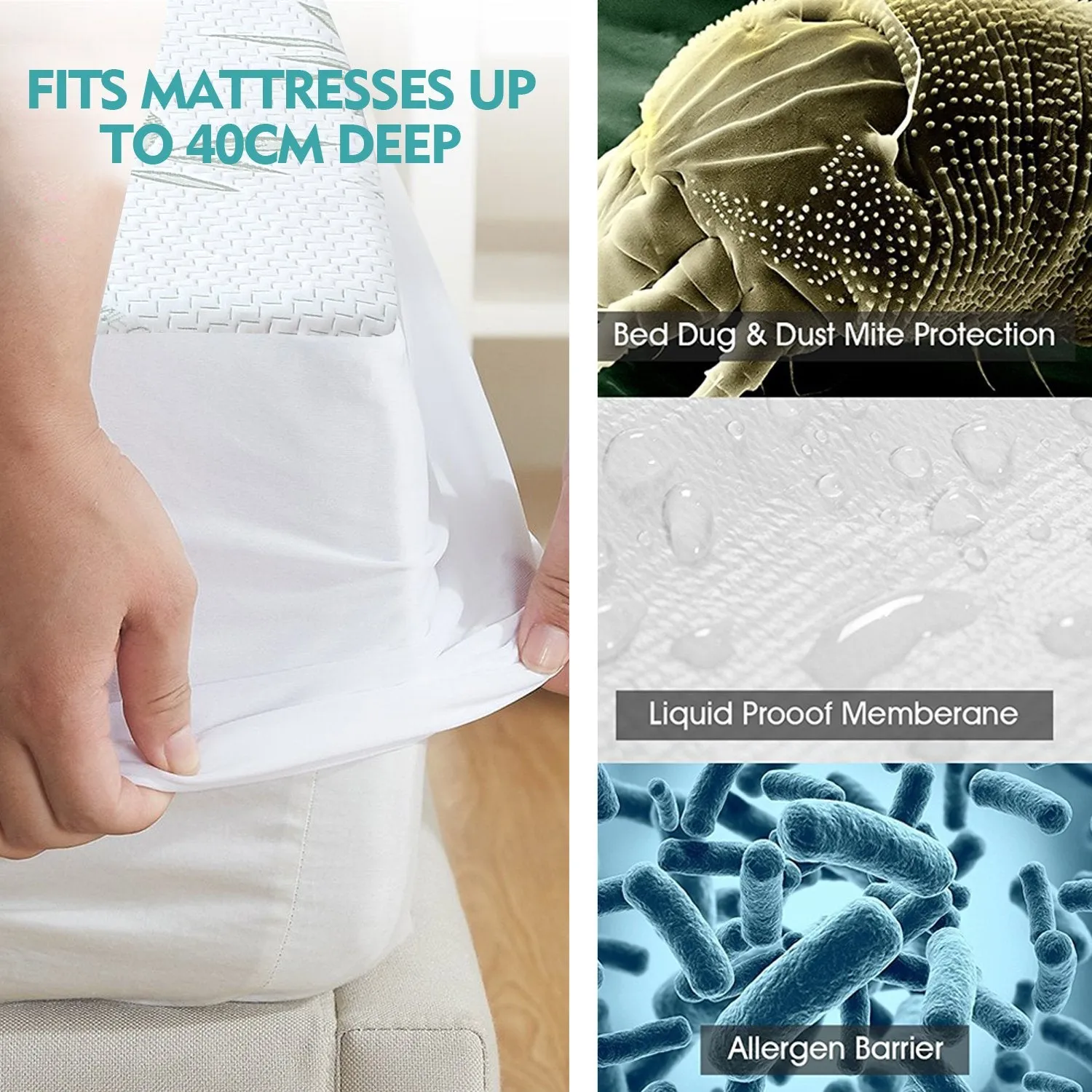 Fitted Waterproof Mattress Protector with Bamboo Fibre Cover King Size