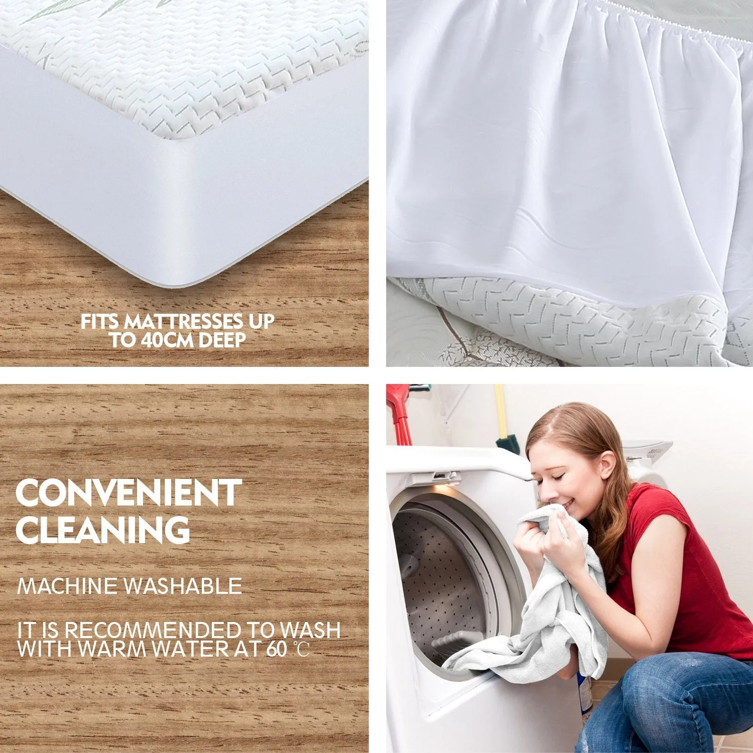 Fitted Waterproof Mattress Protector with Bamboo Fibre Cover King Size