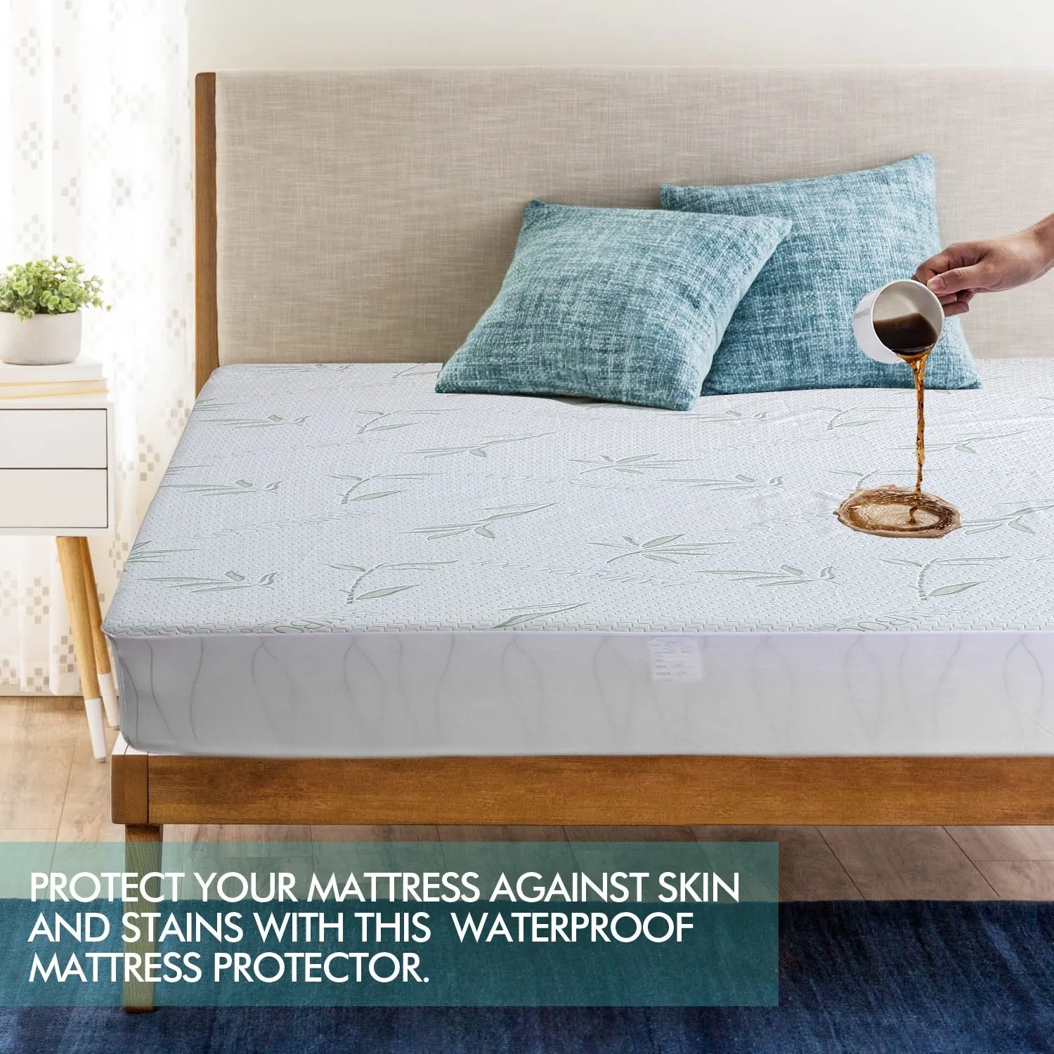 Fitted Waterproof Mattress Protector with Bamboo Fibre Cover King Size