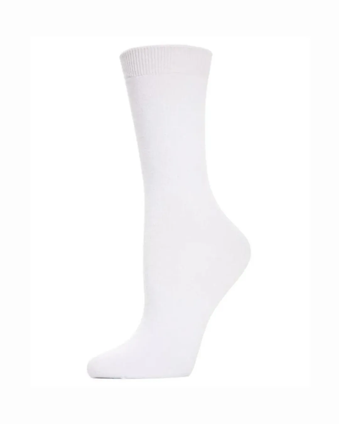 Flat-Knit Bamboo Blend Crew Socks In White- MeMoi