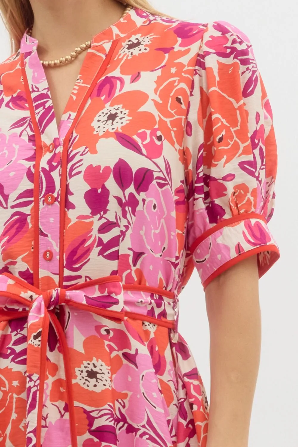 Floral Puff Sleeved Mini Swing Dress {Red}