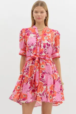 Floral Puff Sleeved Mini Swing Dress {Red}