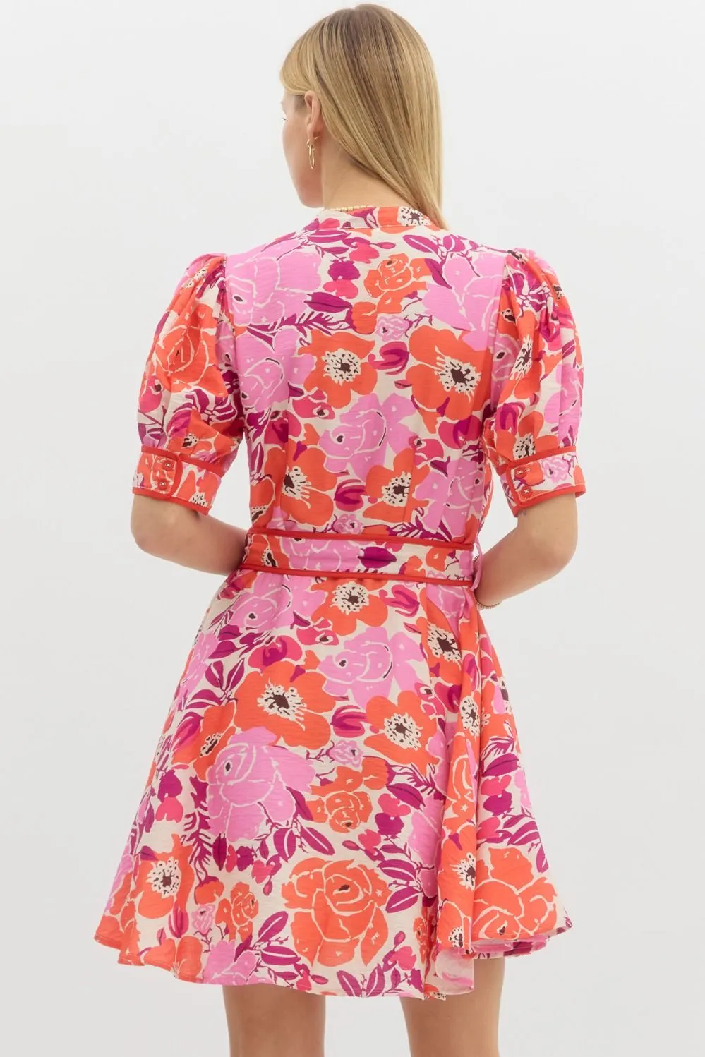 Floral Puff Sleeved Mini Swing Dress {Red}