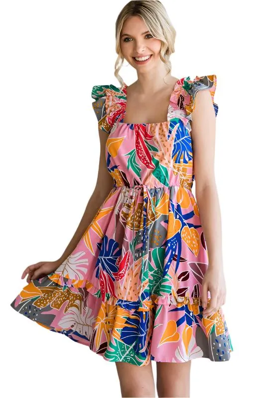 Floral Ruffle Cap Sleeve Dress