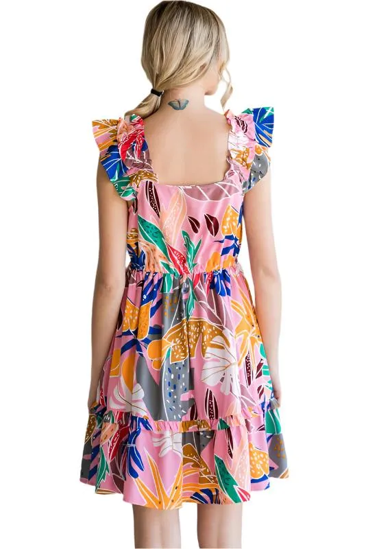 Floral Ruffle Cap Sleeve Dress