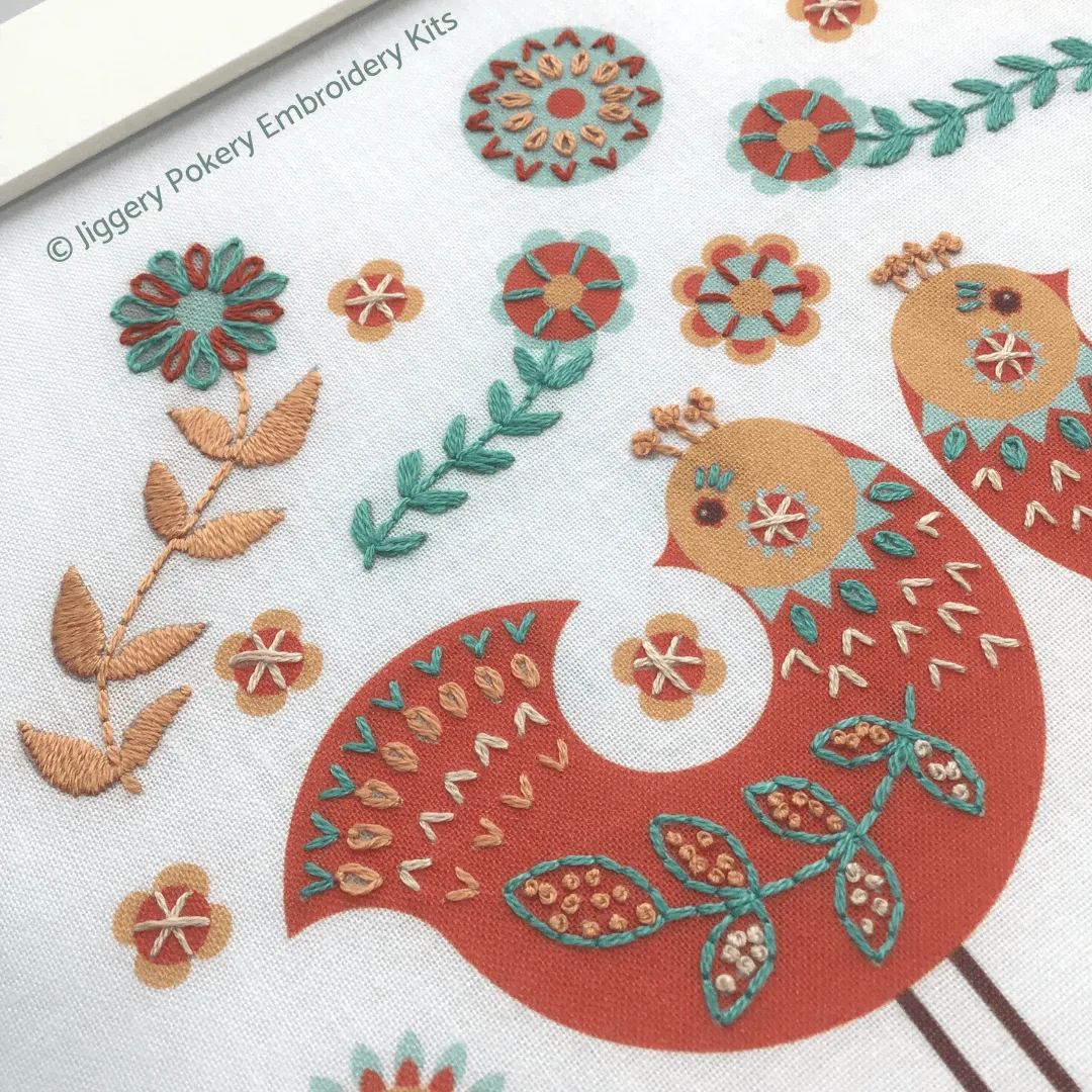 Folk art birds embroidery kit