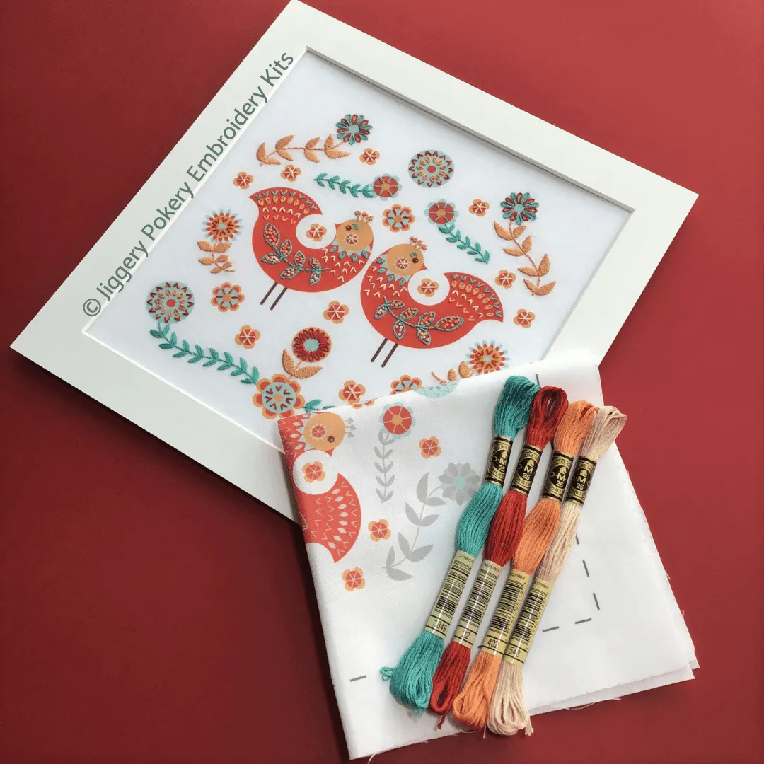 Folk art birds embroidery kit