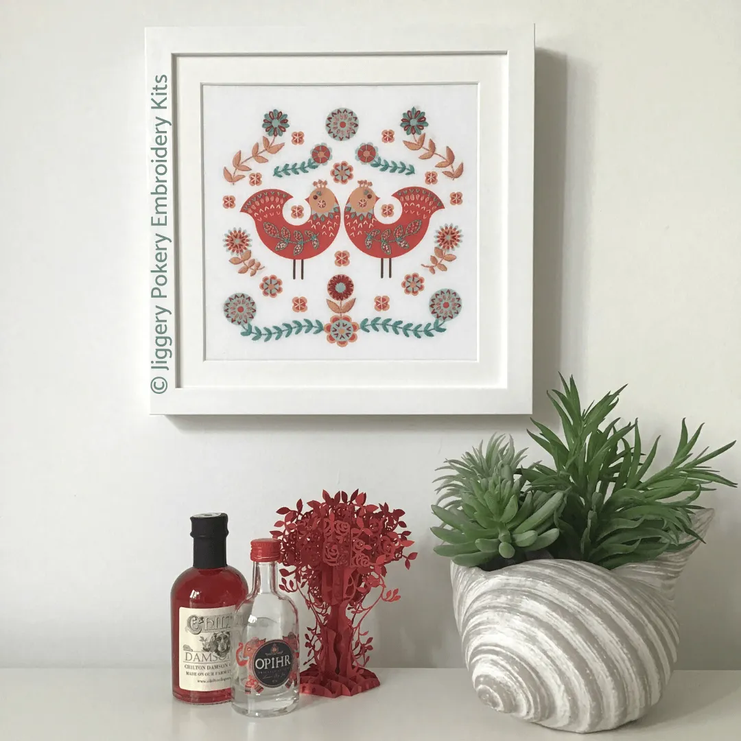 Folk art birds embroidery kit