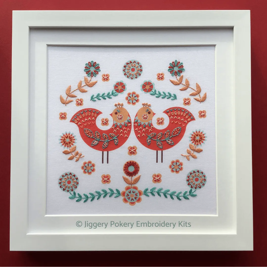 Folk art birds embroidery kit